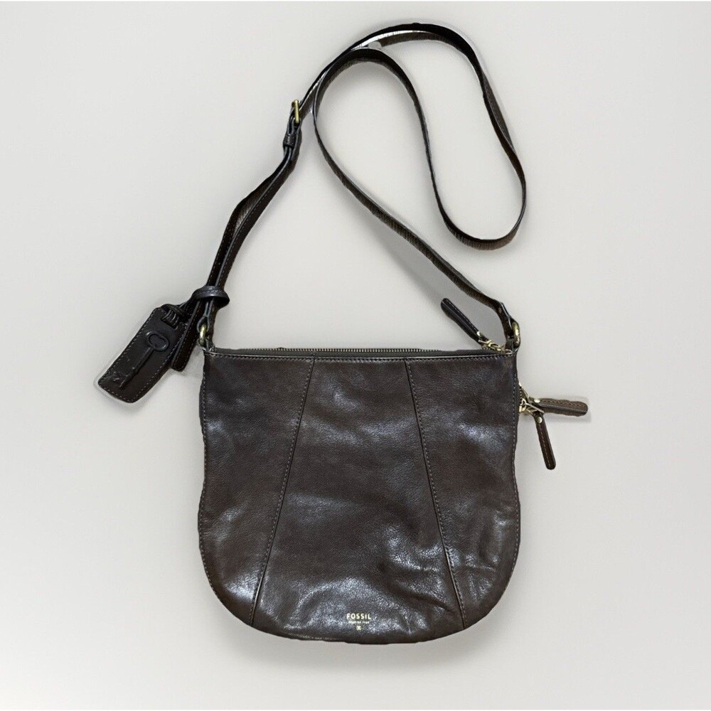 Fossil Gwen Saddle Bag Crossbody Leather Expandable Brown Purse